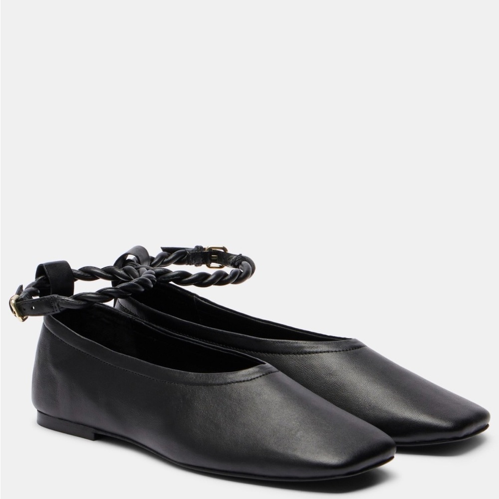 A.Emery Black Braided Ankle-Strap Ballet Flats - Women